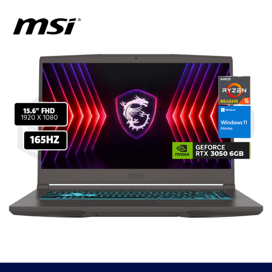 LAPTOP MSI THIN A15 B7VE AMD RYZEN 5-7535HS 16GB 512GB SSD RTX 4050 6GB 15.6" FREEDOS - GARANT?A DE 2 A?OS / B7VE-633XPE