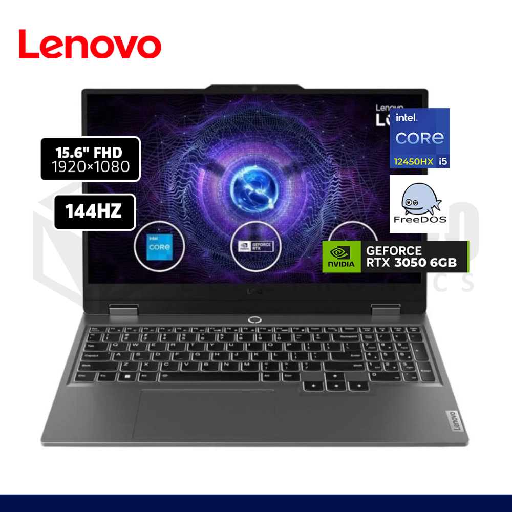 LAPTOP LENOVO LOQ 15IAX9 INTEL CORE I5-12450HX 8GB 512GB SSD RTX 3050 6GB 15.6" FREE DOS / 83GS006WLM