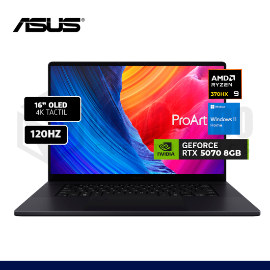 LAPTOP ASUS PROART P16 H7606WP-PB99T AMD RYZEN 9-370HX 64GB 2TB SSD NVIDIA RTX 5070 8GB  16" OLED WIN 11 PRO