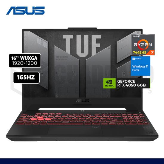 LAPTOP ASUS TUF GAMING A16 FA607NUG-WH73 ADM RYZEN 7-7445HS 16G 512GB SSD RTX4050 6GB16"WUXGA WIN 11 HOME -AMERICANO