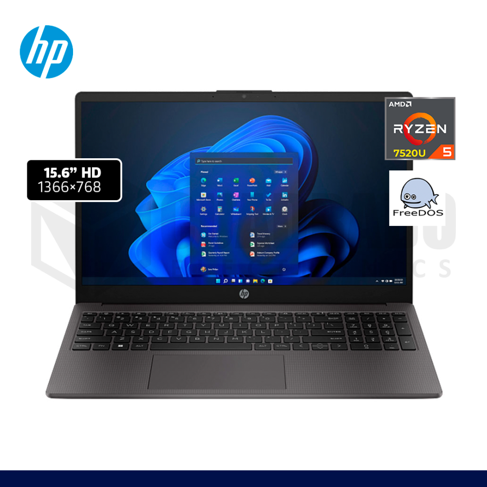 LAPTOP HP 255 G10 AMD RYZEN 5-7520U 16GB 512GB SSD 15.6" FREE DOS/ BF9Z9AT#ABM