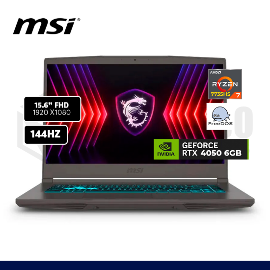 LAPTOP MSI THIN A15 B7VE AMD RYZEN 7-7735HS 16GB 512GB SSD RTX 4050 6GB 15.6" FREEDOS - GARANT?A DE 2 A?OS / A15 B7VE