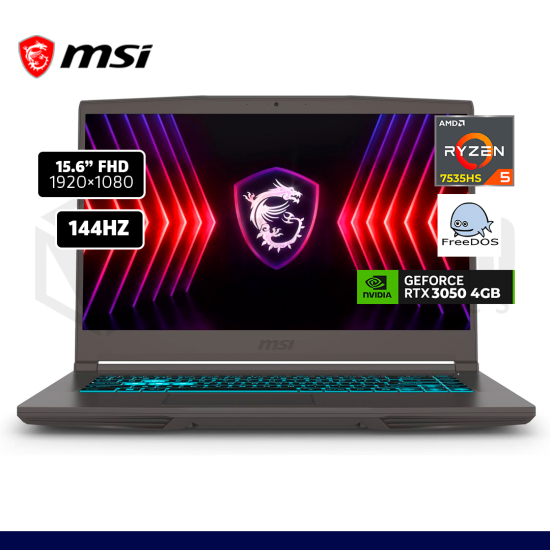 LAPTOP MSI THIN A15 B7UC AMD RYZEN 5-7535HS 16GB 512GB SSD RTX 3050 4GB 15.6" FREEDOS - GARANT?A DE 2 A?OS / B7UC-634XPE
