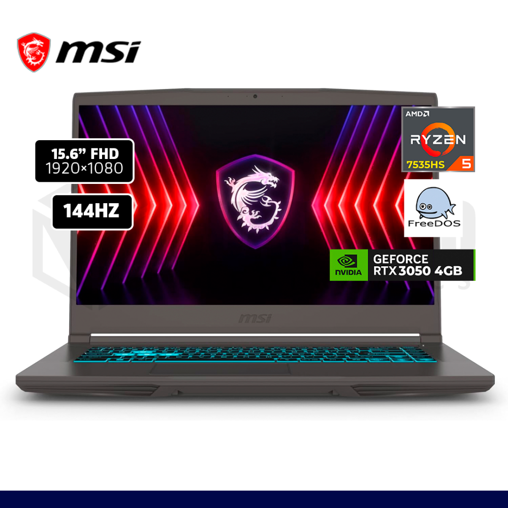 LAPTOP MSI THIN A15 B7UC AMD RYZEN 5-7535HS 16GB 512GB SSD RTX 3050 4GB 15.6" FREEDOS - GARANT?A DE 2 A?OS / B7UC-634XPE