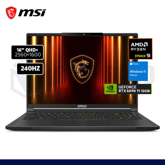 LAPTOP MSI STREALTH A16 AI+A3XWHG RYZEN 9 370HX 32GB 2TB RTX 5070 TI 12GB 16" WIN11 A3XWHG-079US