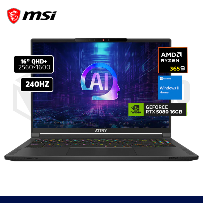 LAPTOP MSI STEALTH A16 AI+A3HWIG AMD RYZEN 9 365 32GB 1TB SSD RTX 5080 16GB 16" WIN 11 /BBARI36532GXXDX11NGP