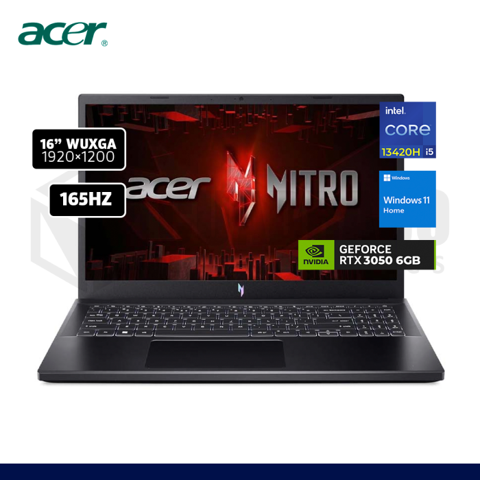 LAPTOP ACER NITRO LITE NL16-71G-52K7 INTEL CORE I5-13420H 8GB 512GB SSD RTX 3050 6GB 16" W11 / NH.DADAL.001