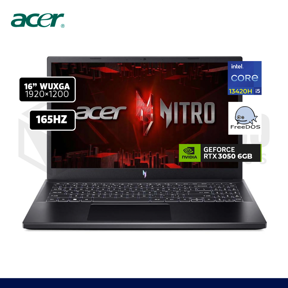 LAPTOP ACER NITRO ANV15-51-53PX INTEL CORE I5-13420H 8GB 512GB SSD RTX 3050 6GB 16" FREE DOS / NH.QN9AL.00Y