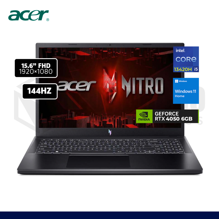 LAPTOP ACER NITRO V15 ANV15-51-54W8 INTEL CORE I5-13420H 8GB 512GB SSD RTX 4050 6GB 15.6" W11 / NH.QN8AL.00K