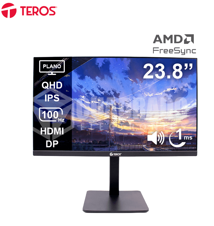 Monitor plano TEROS TE-2416CS, 23.8" QHD IPS, 100Hz, 1ms, HDMI, DP, Cámara, Micrófono