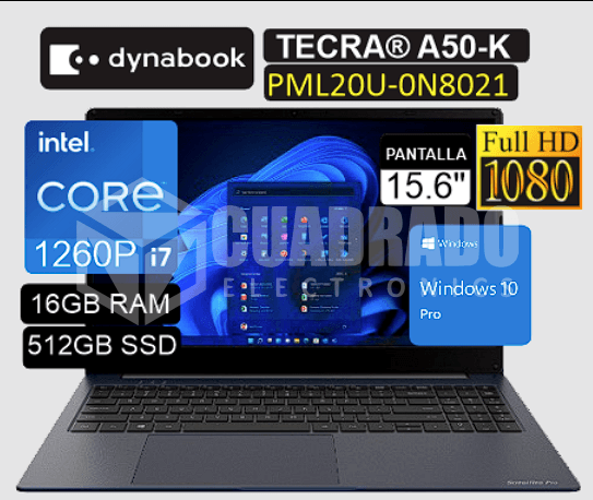 LAPTOP DYNABOOK TECRA A50-K PML20U0N8021 INTEL CORE I7-1260P 16GB 512GB SSD 15.6" FHD 60HZ WIN10 PRO
