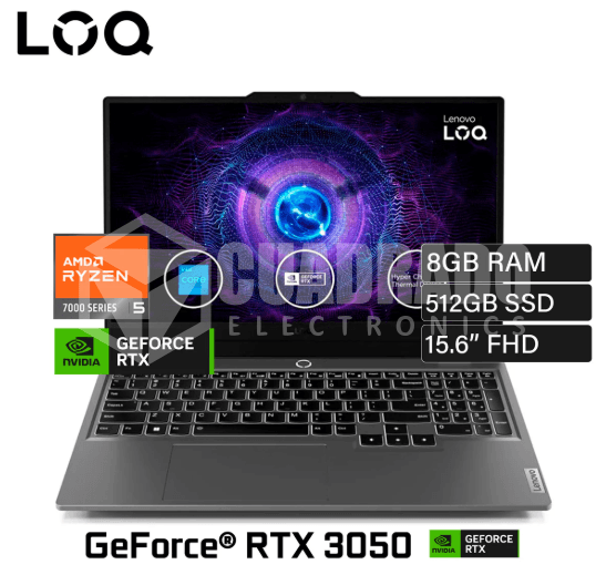 LAPTOP LENOVO LOQ 15ARP9 AMD R5-7235HS 8GB 512GB SSD NVIDIA RTX 3050-6GB 15.6" WIN11