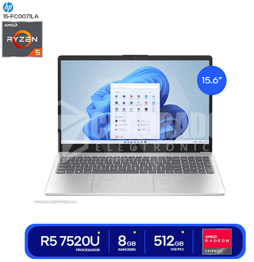 LAPTOP HP 15-FC0071LA AMD RYZEN 5-7520U 8GB 512GB SSD 15.6" HD WIN11 HOME