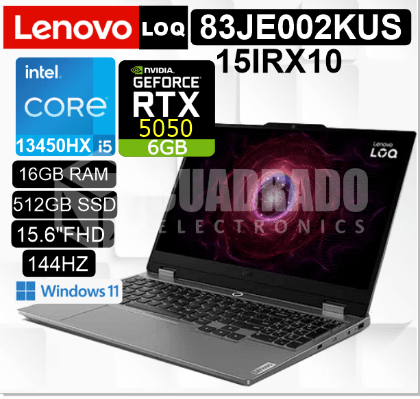 LAPTOP LENOVO LOQ 15IRX10 INTEL CORE I5-13450HX 16GB 512GB SSD RTX 5050 8GB 15.6" FHD 144HZ WIN11 HOME / 83JE002KUS