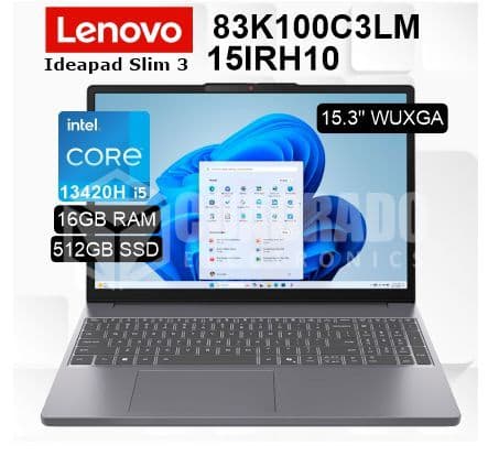 LAPTOP LENOVO IDEAPAD SLIM 3 15IRH10 INTEL CORE I5-13420H 16GB 512GB SSD 15.3" WUXGA 60HZ FREE DOS / 83K100C3LM