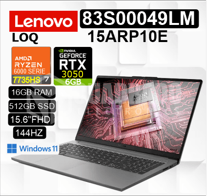 LAPTOP LENOVO LOQ ESSENTIAL 15ARP10E AMD RYZEN 7-7735HS 16GB 512GB SSD RTX 3050 6GB 15.6" FHD 144HZ WIN11 HOME