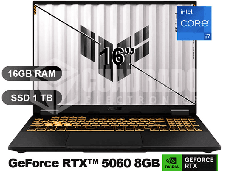 LAPTOP ASUS TUF GAMING F16 FX608JMR-RV197 INTEL CORE I7-14650HX 16GB 1TB SSD RTX 5060 8GB 16" FHD 144HZ FREE DOS / 90NR0NB1-M00AR0
