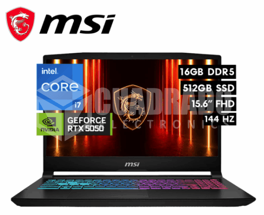 LAPTOP MSI KATANA 15 B14WEK-001US INTEL CORE I7-14650HX 16GB 512GB SSD RTX 5050 8GB 15.6" FHD 144HZ WIN11 HOME