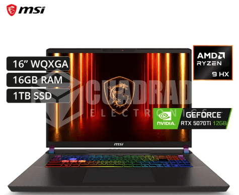 LAPTOP MSI VECTOR A16 HX A8WHG-004US AMD RYZEN 9-8940HX 16GB 1TB SSD RTX 5070 TI 12GB 16" WQXGA 240HZ WIN11 HOME