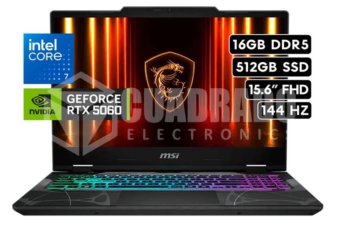 LAPTOP MSI CYBORG 15 B2RWFKG-071US INTEL CORE 7-240H 16GB 512GB SSD RTX 5060 8GB 15.6" FHD 144HZ WIN11 HOME