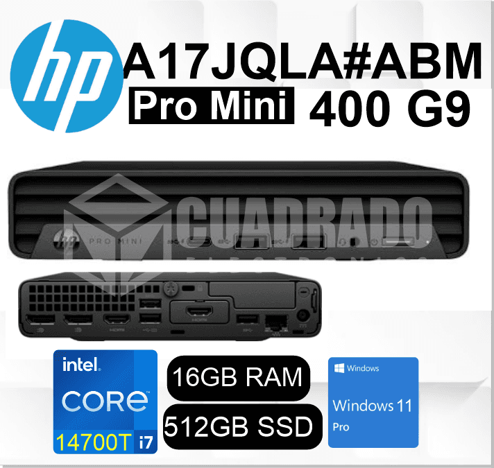 MINI PC HP PRO MINI 400 G9 INTEL CORE I7-14700T 16GB 512GB SSD WIN11 PRO REMANUFACTURADO