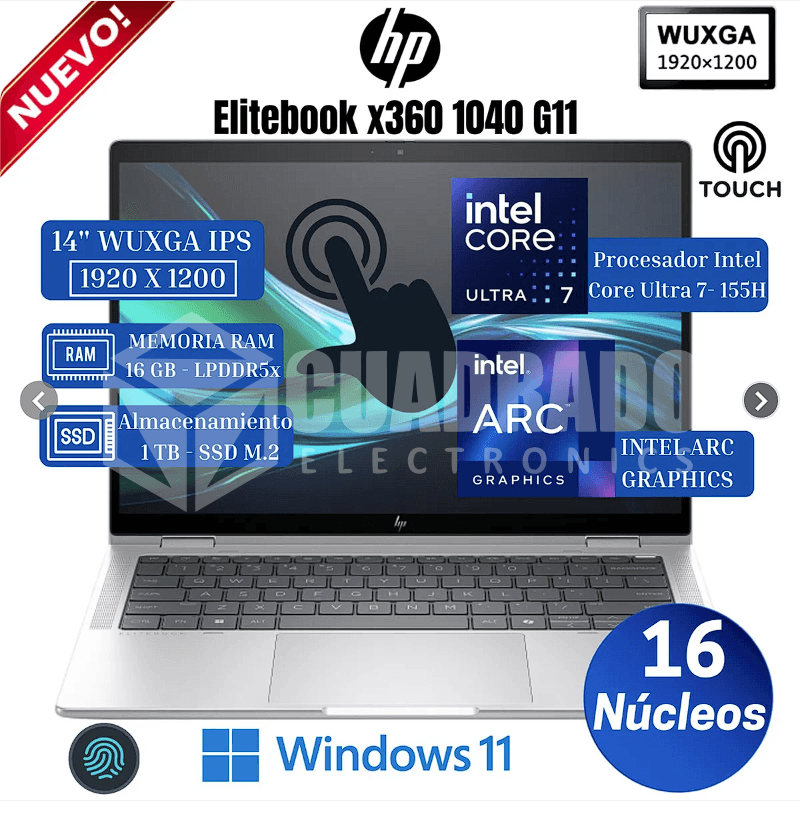 LAPTOP HP ELITE X360 1040 G11 2-IN-1 INTEL CORE ULTRA 7-155H 16GB 1TB SSD INTEL ARC GRAPHICS 14" WUXGA 60HZ WIN11 PRO