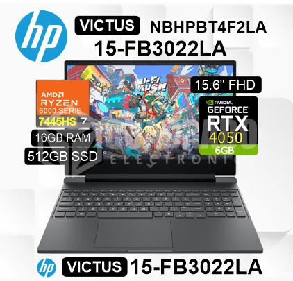LAPTOP HP VICTUS 15-FB3022LA AMD RYZEN 7-7445HS 16GB 512GB SSD RTX 4050 6GB 15.6" FHD 144HZ FREE DOS