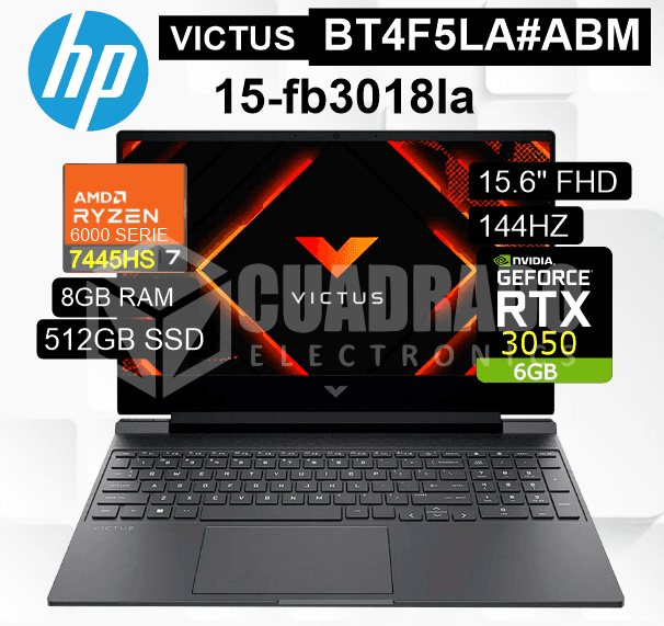 LAPTOP HP VICTUS 15-FB3018LA AMD RYZEN 7-7445HS 8GB 512GB SSD RTX 3050 6GB 15.6" FHD 144HZ WIN11 HOME