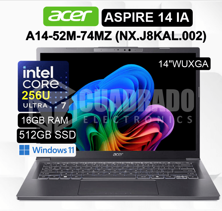 LAPTOP ACER ASPIRE 14 AI A14-52M-74MZ INTEL CORE ULTRA 7-256V 16GB 512GB SSD INTEL ARC 140V 14" WUXGA 60HZ WIN11 HOME