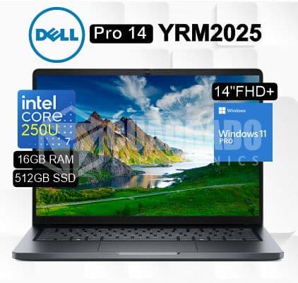 LAPTOP DELL PRO 14 PC14250 INTEL CORE 7-250U 16GB 512GB SSD INTEL GRAPHICS 14" FHD+ 60HZ WIN11 PRO