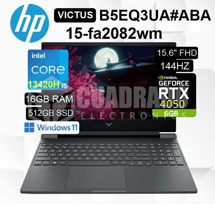 LAPTOP HP VICTUS 15-FA2082WM INTEL CORE I5-13420H 16GB 512GB SSD RTX 4050 6GB 15.6" FHD 144HZ WIN11 HOME / B5EQ3UA#ABA