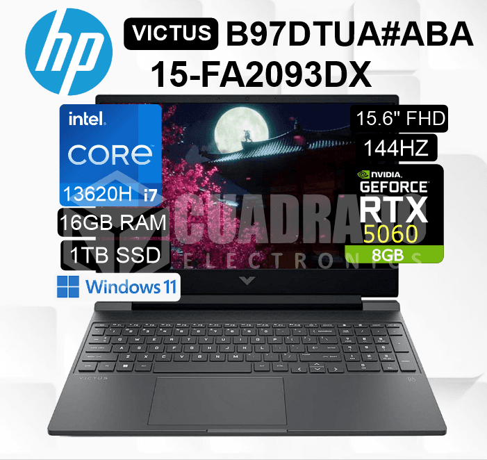 LAPTOP HP VICTUS 15-FA2093DX INTEL CORE I7-13620H 16GB 1TB SSD RTX 5060 8GB 15.6" FHD 144HZ WIN11 HOME / B97DTUA#ABA